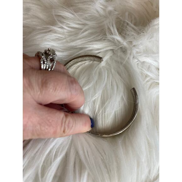 Logo Silver Toned Bangle Bracelet Hinged Heavy - Picture 3 of 8